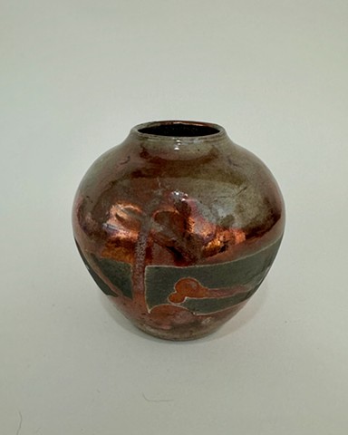 Raku copper and matte black vase