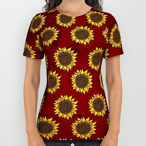 Red Sunflowers All Over Print Shirt