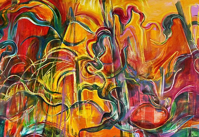 Public art, mural, oil on canvas, Mexico, corn, abstraction, painting, large