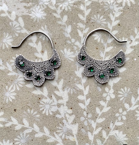 Small Engraved Earrings with Lab Created Emeralds