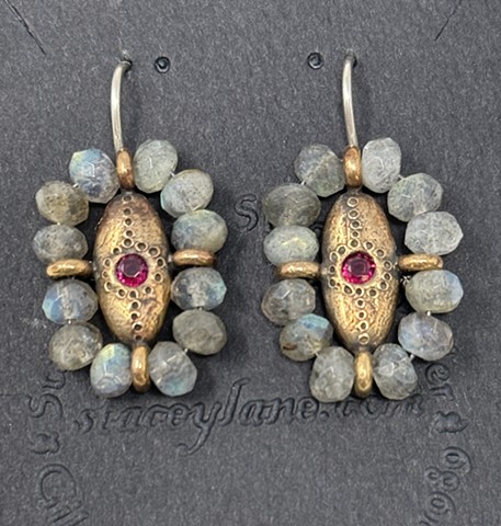 Bronze Surround Earrings with Labradorite
