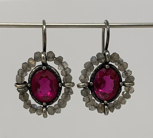 Ruby and Labradorite Surround Earrings