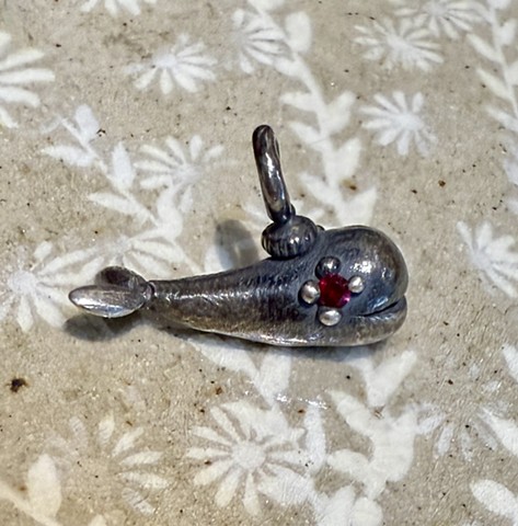 Whale Pendant with Ruby Eyes