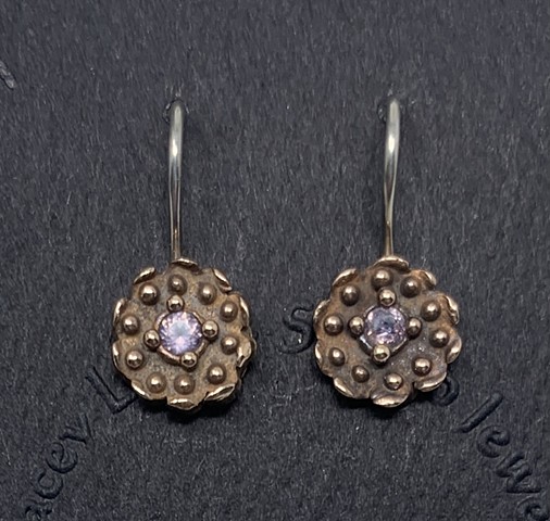 Dotted Disk Earrings in Bronze, Silver and Lab Created Alexandrite