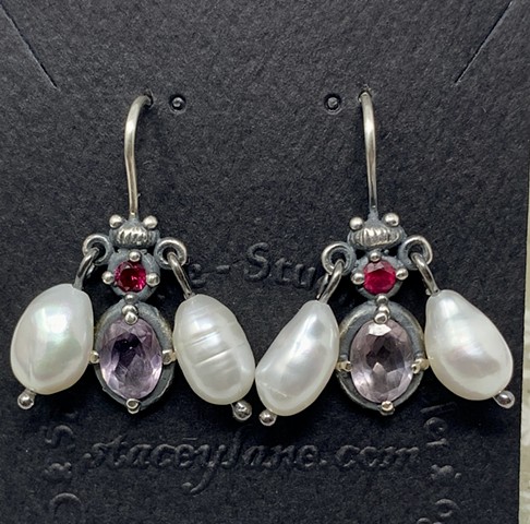 Bug Earrings with Light Purple Stones