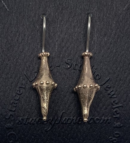 Tapered Dotted Earrings in Bronze and Sterling