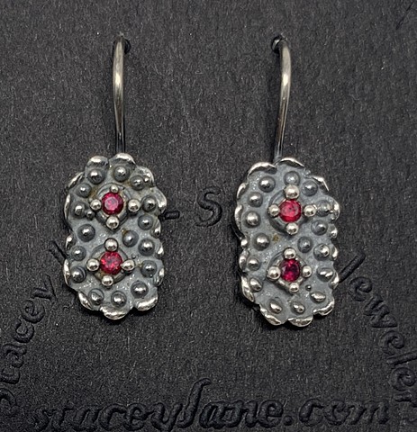 Double Dotted Disk Earrings in Sterling with Lab Created Garnets