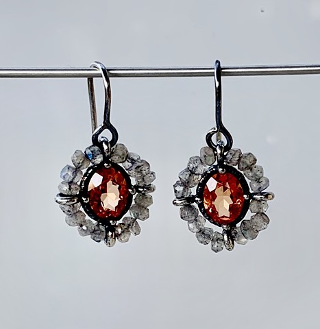 Padparadscha and Labradorite Surround Earrings