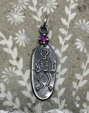 Skeleton Pendant with Lab Created Ruby #2