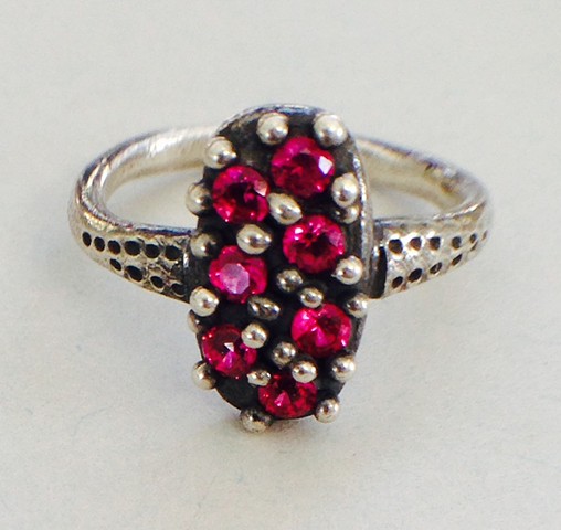Lozenge Ring in Sterling with Red Stones