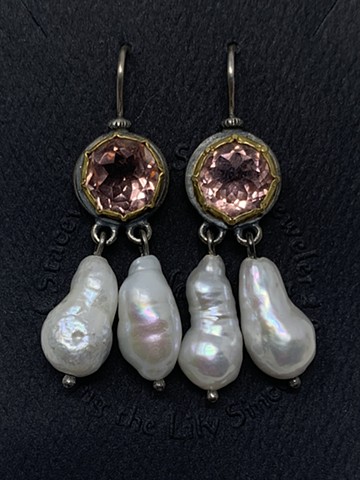 Pink Trembling Earrings with Pearls