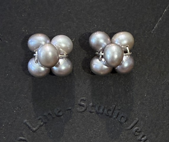 Stacked Grey Pearl Earrings
