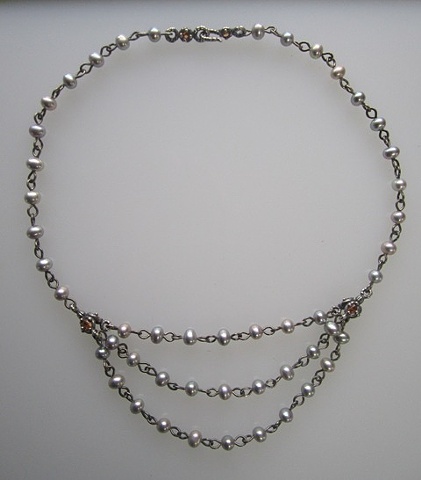 Tiered Grey Pearl and Sapphire Necklace