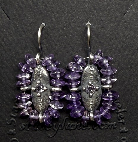 Surround Earrings  with Dotted Lozenges and Amethyst