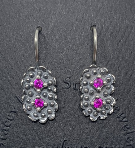 Double Dotted Disk Earrings in Sterling with Lab Created Rubies set in Dots