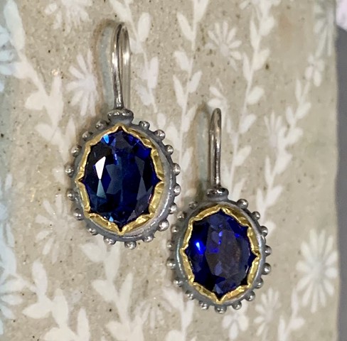 Blue Sapphire Earrings in Georgian Setting