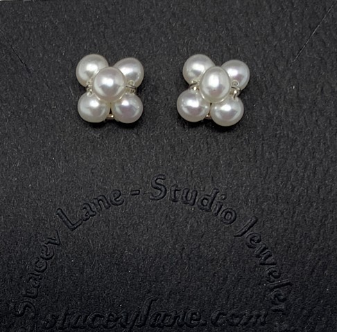 Tiny Stacked Post Earrings with White Pearls