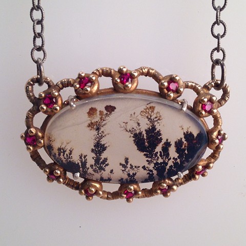Dendritic Stone Necklace with Lab Grown Garnets