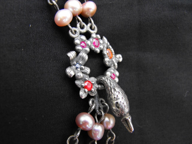 Swan and Chain of Flowers Necklace Detail