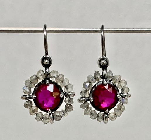Trembling Earrings with Rubies and Labradorite