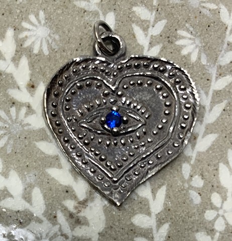 Sterling Heart Pendant with Lab Created Blue Sapphire