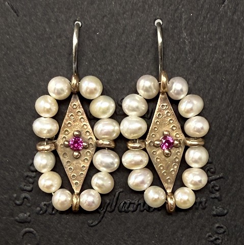 Diamond Shaped Surround Earrings with Pearls