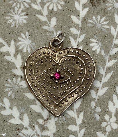 Bronze Heart Love Token with Lab Created Garnet