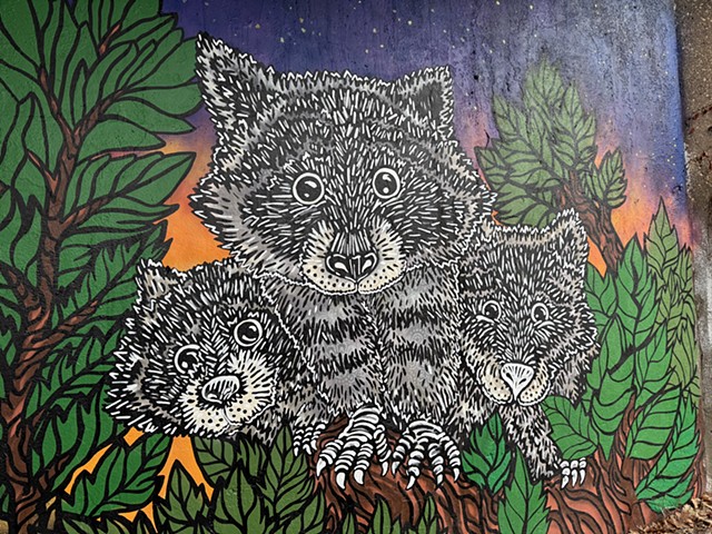 Racoon detail "Night" side mural