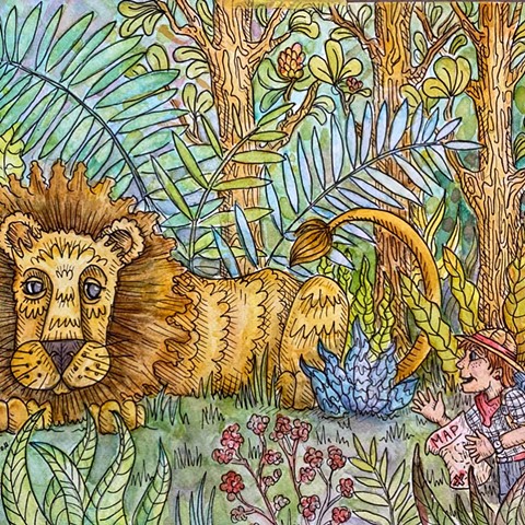 Let's Draw a Lion in a Jungle