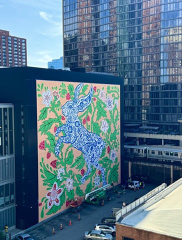 "Curious Bunny," the second-largest mural in the city of Chicago and the largest mural ever painted by a woman.