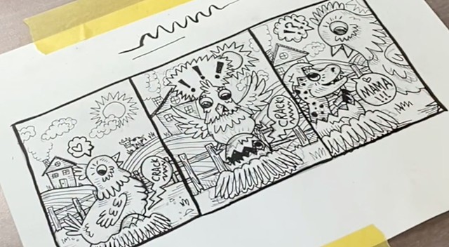 Drawing a three panel comic