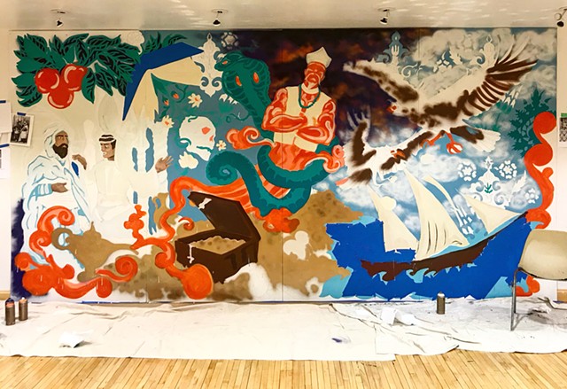 VIDEO* Beginning stages of the mural 1001 nights.