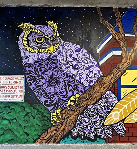 Purple Owl "Night" side mural