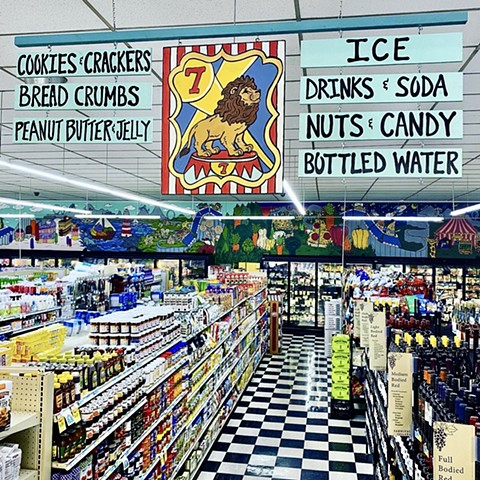 Hand Painted Aisle Markers at Carnival Grocery Oak Park