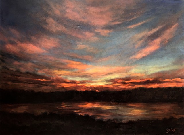 sunset, Mississippi River, Vermilion glow