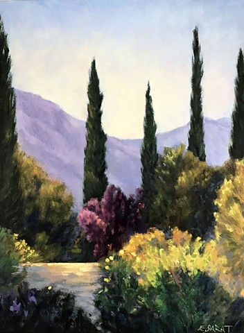 Garden Vista, Cypresses and Plum