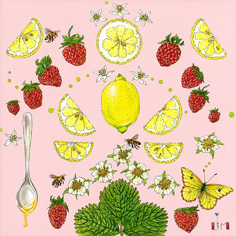strawberries, lemons, lemonade, bees, bee, honey, strawberry