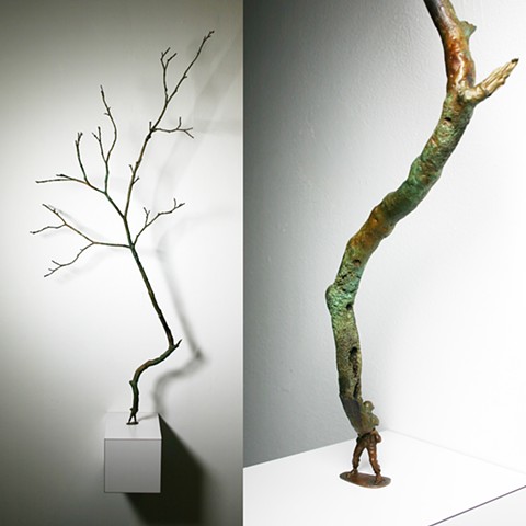 bronze casting of trees branch army man plastic figure organic burnout