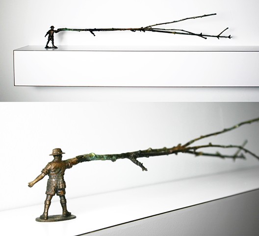 bronze casting of trees branch army man plastic figure organic burnout