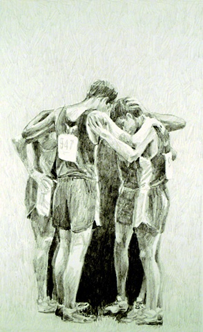 Huddle, Graphite on Arches Paper, 7 x 11in