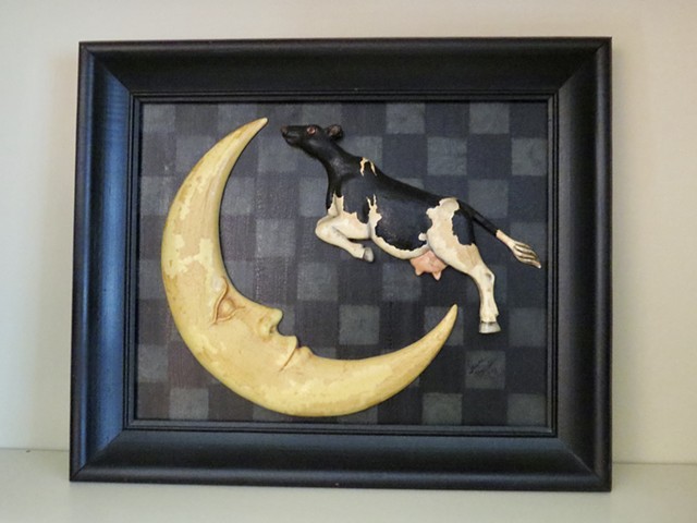 Bill and Jayne Harris Framed cow and moon