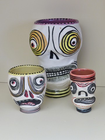 "Naughty" 3 pottery jars 