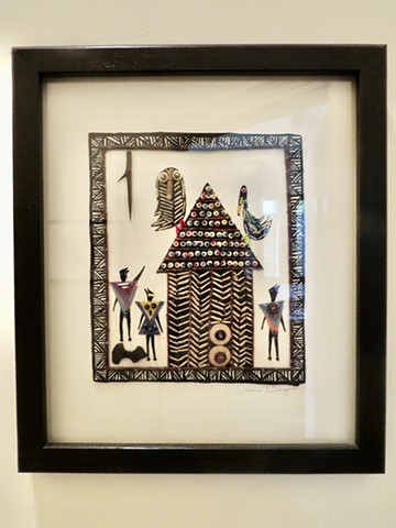 One of two African beaded and paper collage, sold as a pair    
