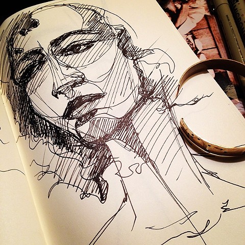 Live fashion illustration sketch at National Arts Club, NYC.