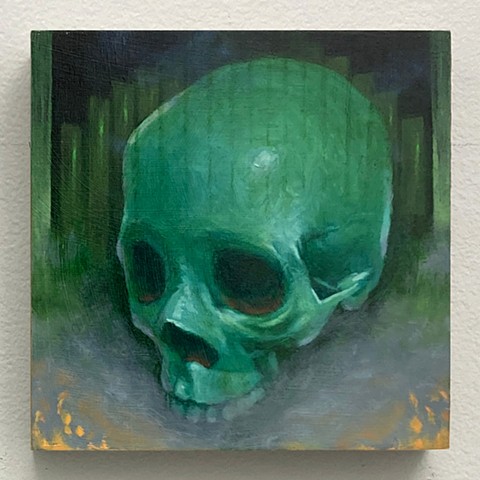 skull oil on panel painting memento mori color wizard of oz emerald city