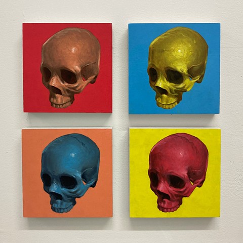 pop art skulls color painting oil on panel