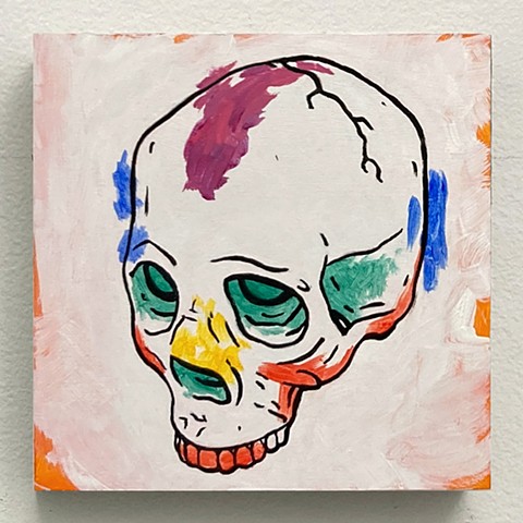 skull oil on panel painting memento mori color tattoo greenpoint brooklyn new york nyc