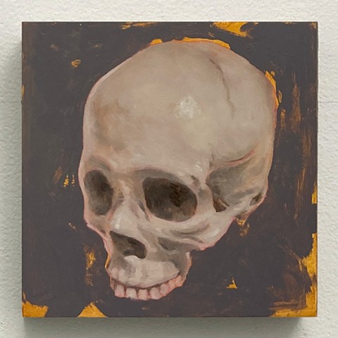 oil painting on panel skull industrial yellow Brooklyn New York City 