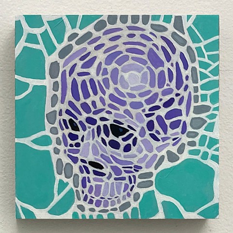 oil painting on panel skull mosaic purple white teal green Greenpoint Brooklyn NYC New York City