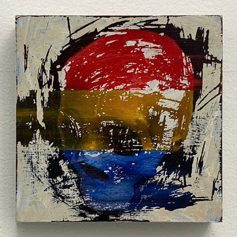 skull kyle andrew phillips new york nyc brooklyn bk greenpoint oil on panel painting oil Mondrian mistake chipped faded scraped history